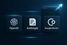 Abstract dashboard showing multiple AI providers and system upgrades, representing new Syvrona integrations with OpenAI, Anthropic, and Google Gemini